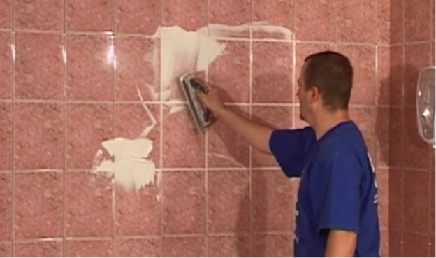 excess grout on tile surface