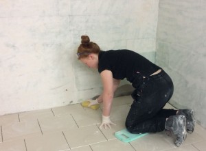 Here is Rebecca during her Tiling course. She has also completed Plastering!