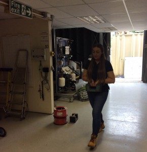 Here is Sam on her first day of training at Able Skills doing some health and safety work.