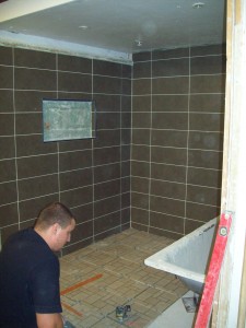 Learn to tile a bathroom here at Able Skills.