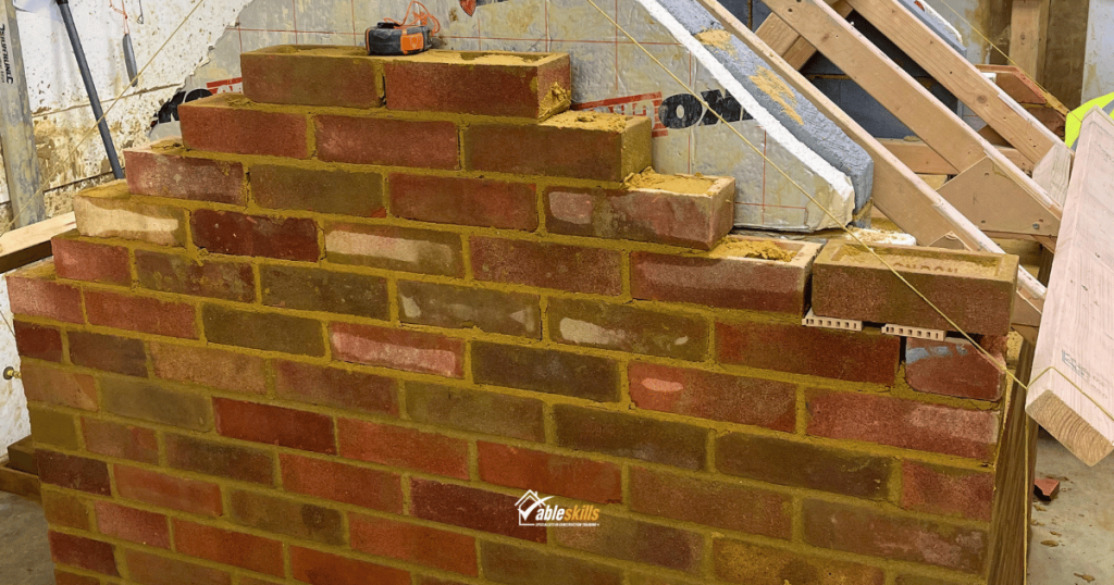 Brick wall being built on the side elevation of a small building